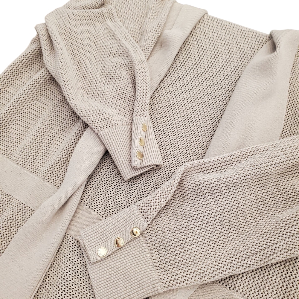 Kasper Open Front Open Weave Taupe Cardigan - XL - Picture 4 of 4